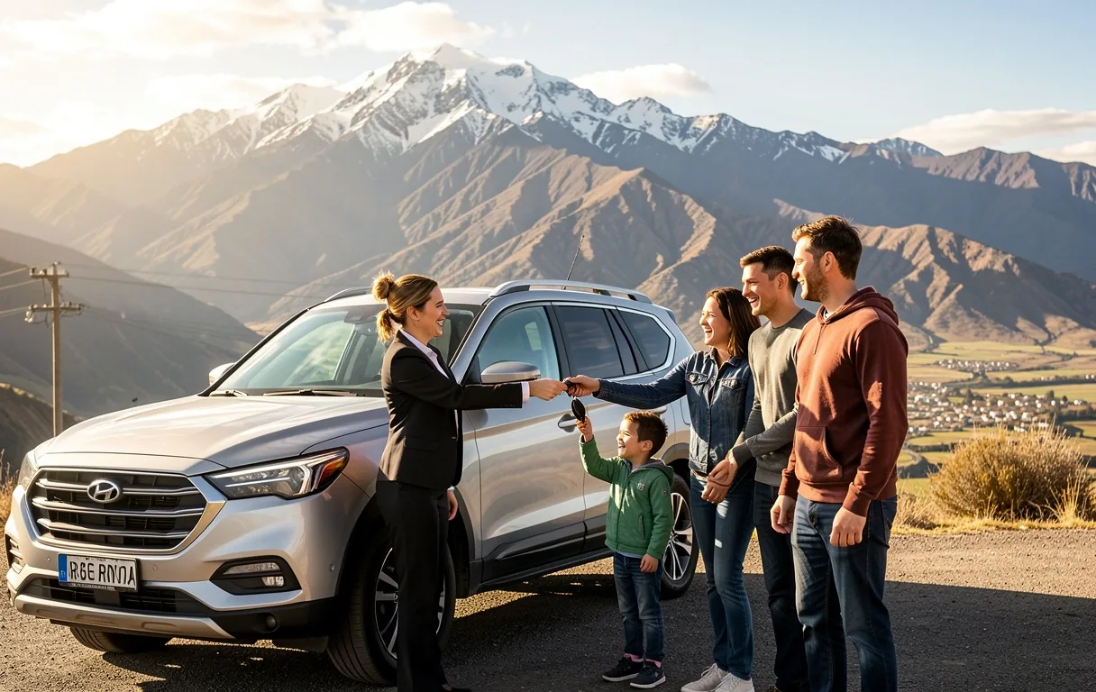 Familia satisfecha con el alquiler de auto